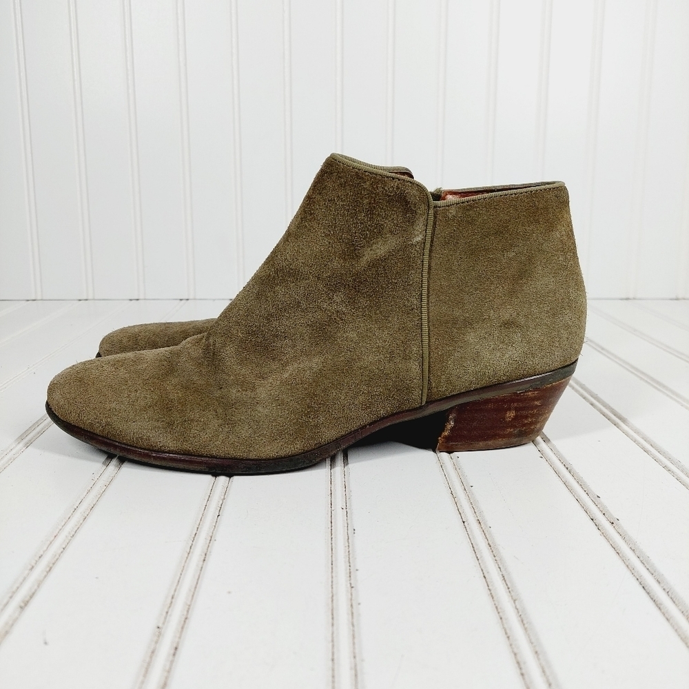 Crown Vintage Tabitha Brown Kaki Suede Leather Block Heel Ankle Boots I693
